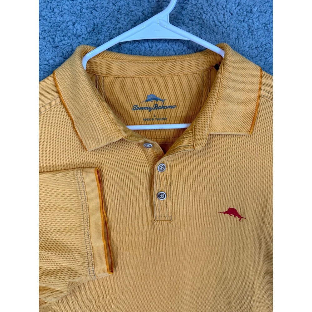Tommy Bahama Polo Golf Shirt Mens Large Short Sleeve Casual Knit Yellow Marlin